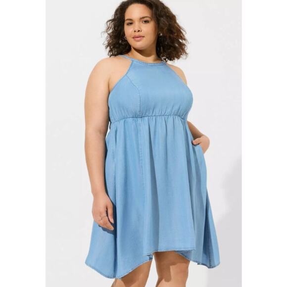 Torrid Chambray Halter Hi-Low Dress Size 2 Summer Dress - Picture 1 of 8